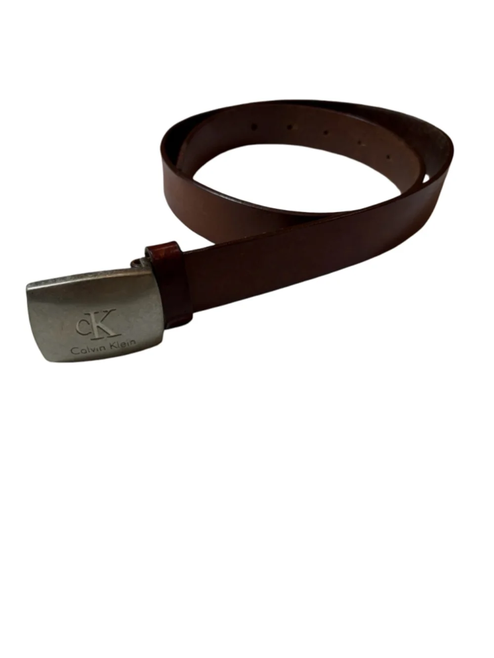 Calvin Klein CK Men’s Brown Genuine Leather Logo Plaque Belt Size Large